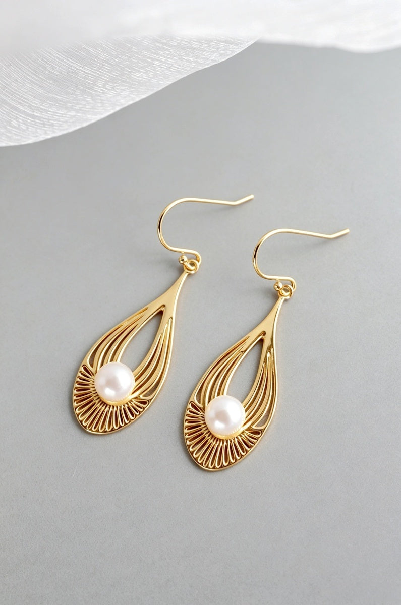 24K Gold Plated Modern Minimalist Geometric Drop Earrings Natural Freshwater Pearl 925 Sterling Silver Earring Gift for Women