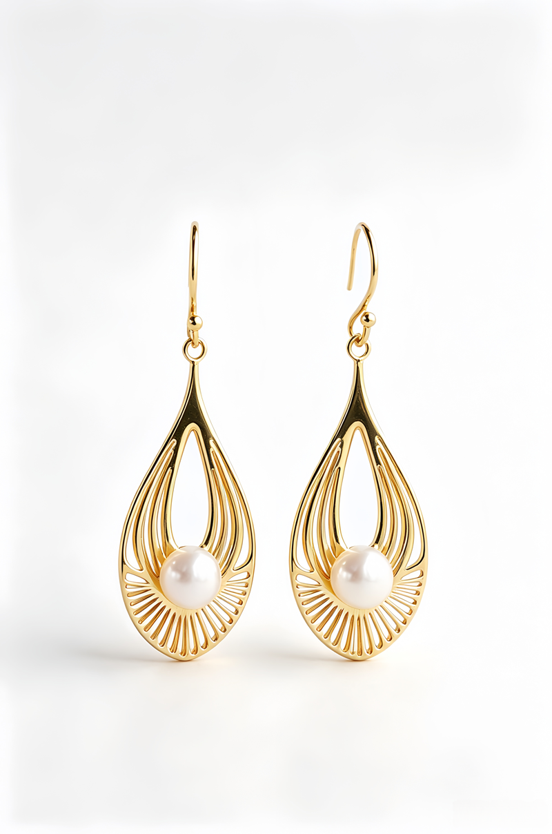 24K Gold Plated Modern Minimalist Geometric Drop Earrings Natural Freshwater Pearl 925 Sterling Silver Earring Gift for Women