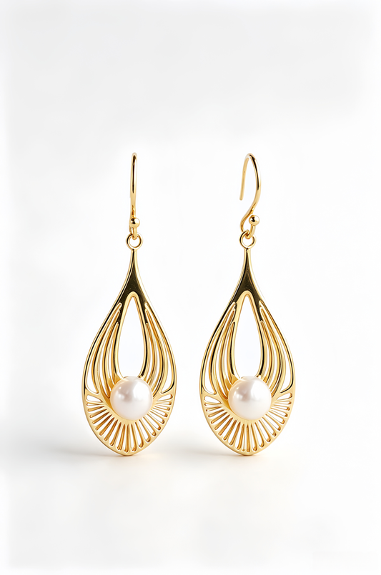 24K Gold Plated Modern Minimalist Geometric Drop Earrings Natural Freshwater Pearl 925 Sterling Silver Earring Gift for Women