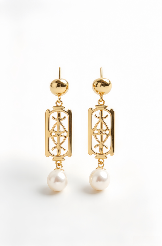 925 Sterling Silver Dangle Earring Elegance Vintage Geometric Freshwater Pearl 24K Gold Plated Drop Earrings Everyday Luxury