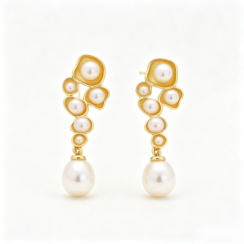 Handmade Creative 18K Gold Plated Trendy Earring Inlaid Natural Baroque Pearl Women 925 Sterling Silver Earrings Jewelry Gift