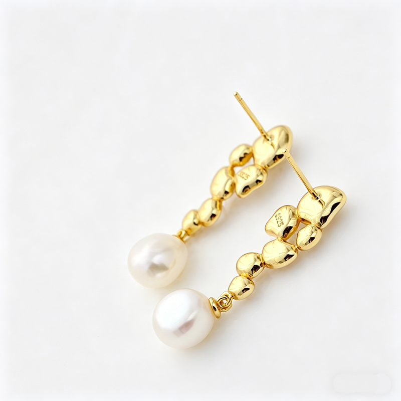 Handmade Creative 18K Gold Plated Trendy Earring Inlaid Natural Baroque Pearl Women 925 Sterling Silver Earrings Jewelry Gift