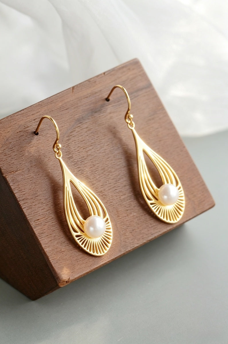 24K Gold Plated Modern Minimalist Geometric Drop Earrings Natural Freshwater Pearl 925 Sterling Silver Earring Gift for Women