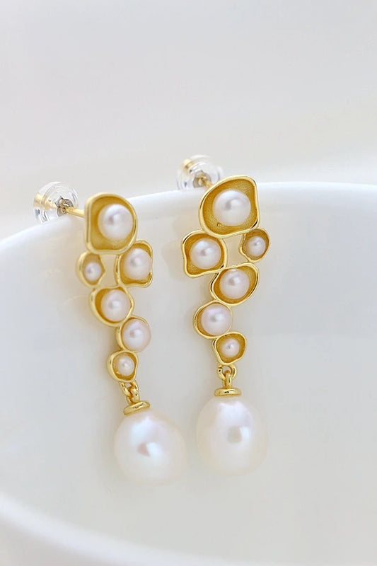 Handmade Creative 18K Gold Plated Trendy Earring Inlaid Natural Baroque Pearl Women 925 Sterling Silver Earrings Jewelry Gift