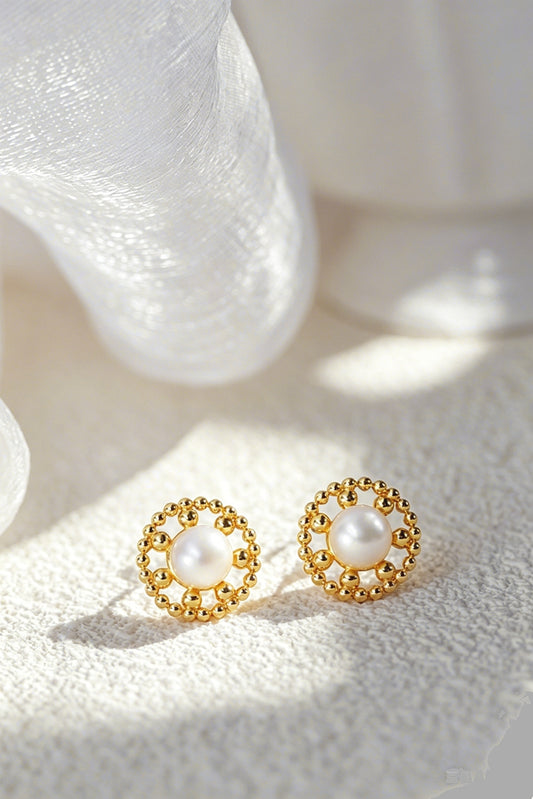 925 Sterling Silver Earring Inlaid Natural Freshwater Pearl 18K Gold Plated Earrings Designed for the modern woman Jewelry Gift