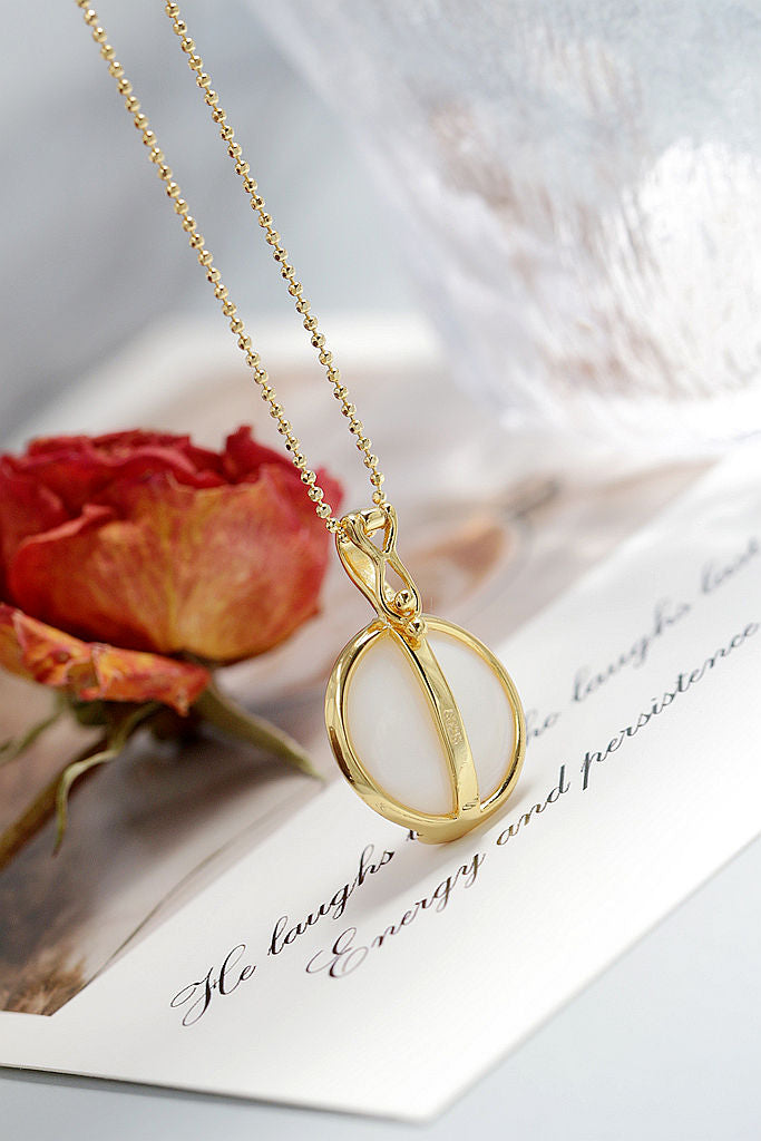 Natural Mother Of Pearl Shell 18K Gold Plated Pendant Classic Trendy Circular 925 Sterling Silver Pendant Lady Jewelry